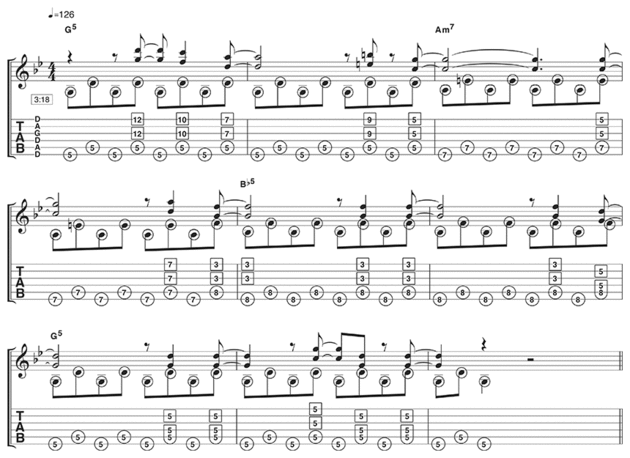 Example 3: This is similar to example 2, but the chords move across the strings